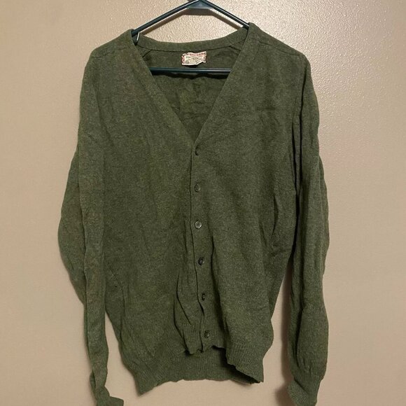 Vintage McGregor Wool Cardigan Sweater Size XL/L Olive Green Kurt Cobain - Picture 1 of 10